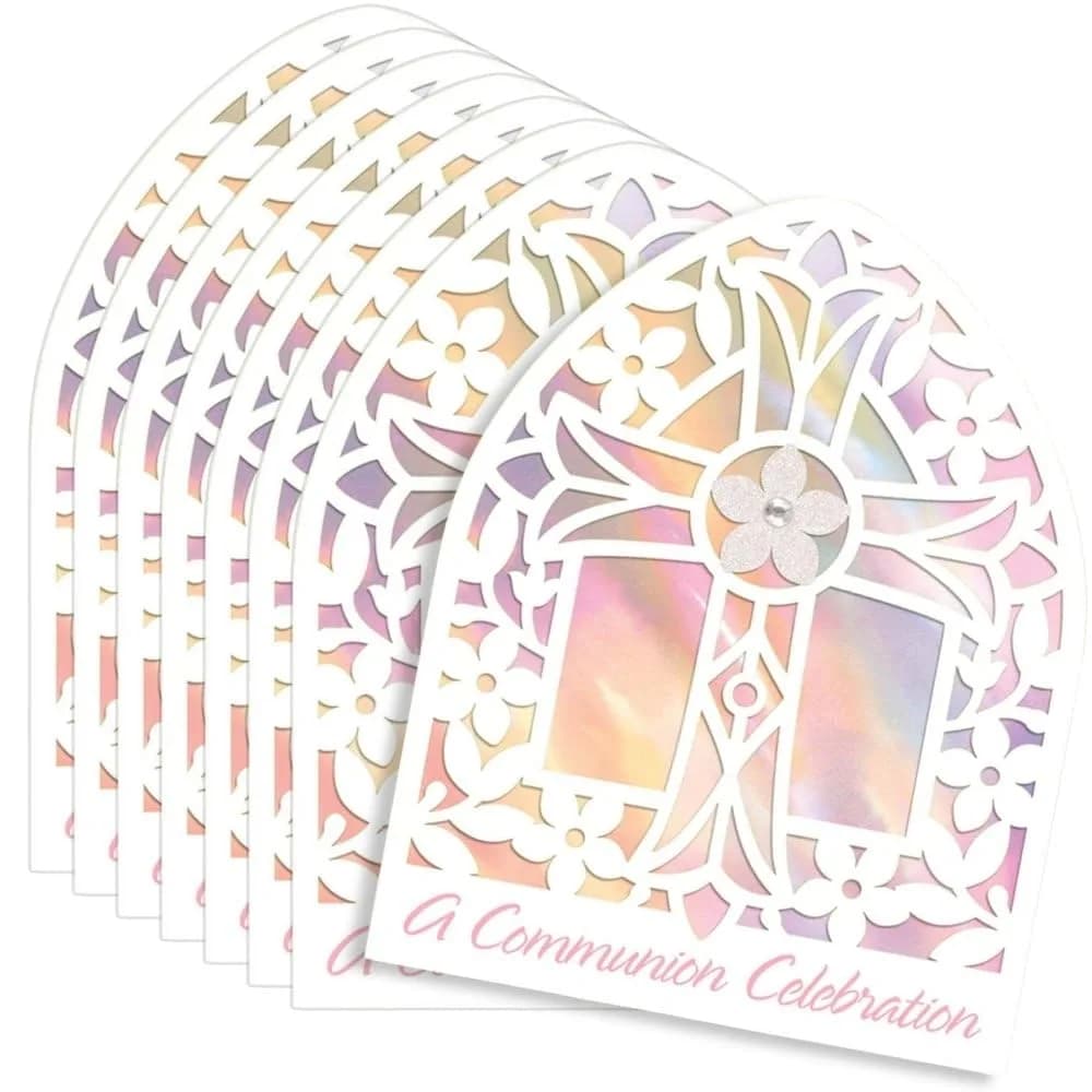Amscan Pink Communion Greeting Card Large | Unique Religious Invitation (6.25" x 4.87") — Multicolor