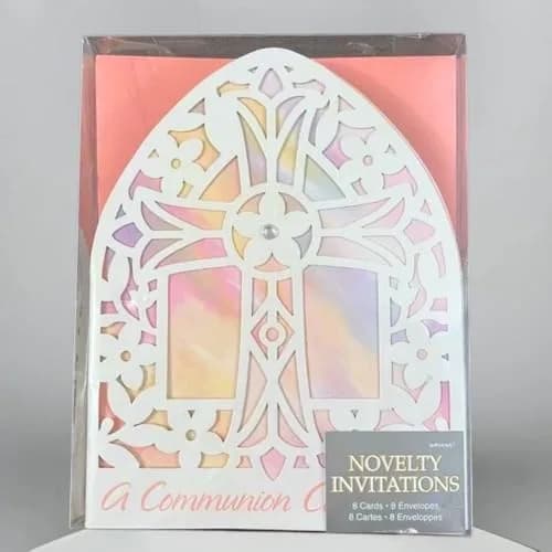 Amscan Pink Communion Greeting Card Large | Unique Religious Invitation (6.25" x 4.87") thumbnail 5