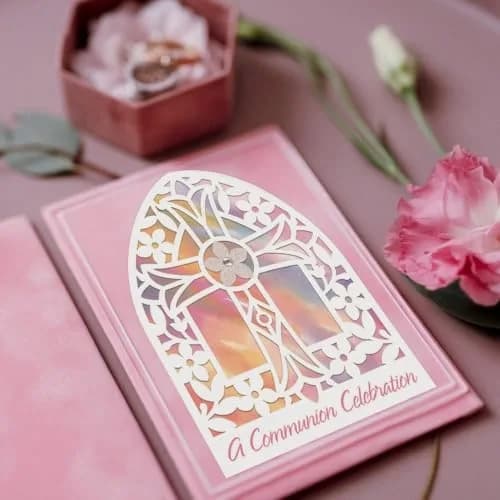 Amscan Pink Communion Greeting Card Large | Unique Religious Invitation (6.25" x 4.87") thumbnail 3