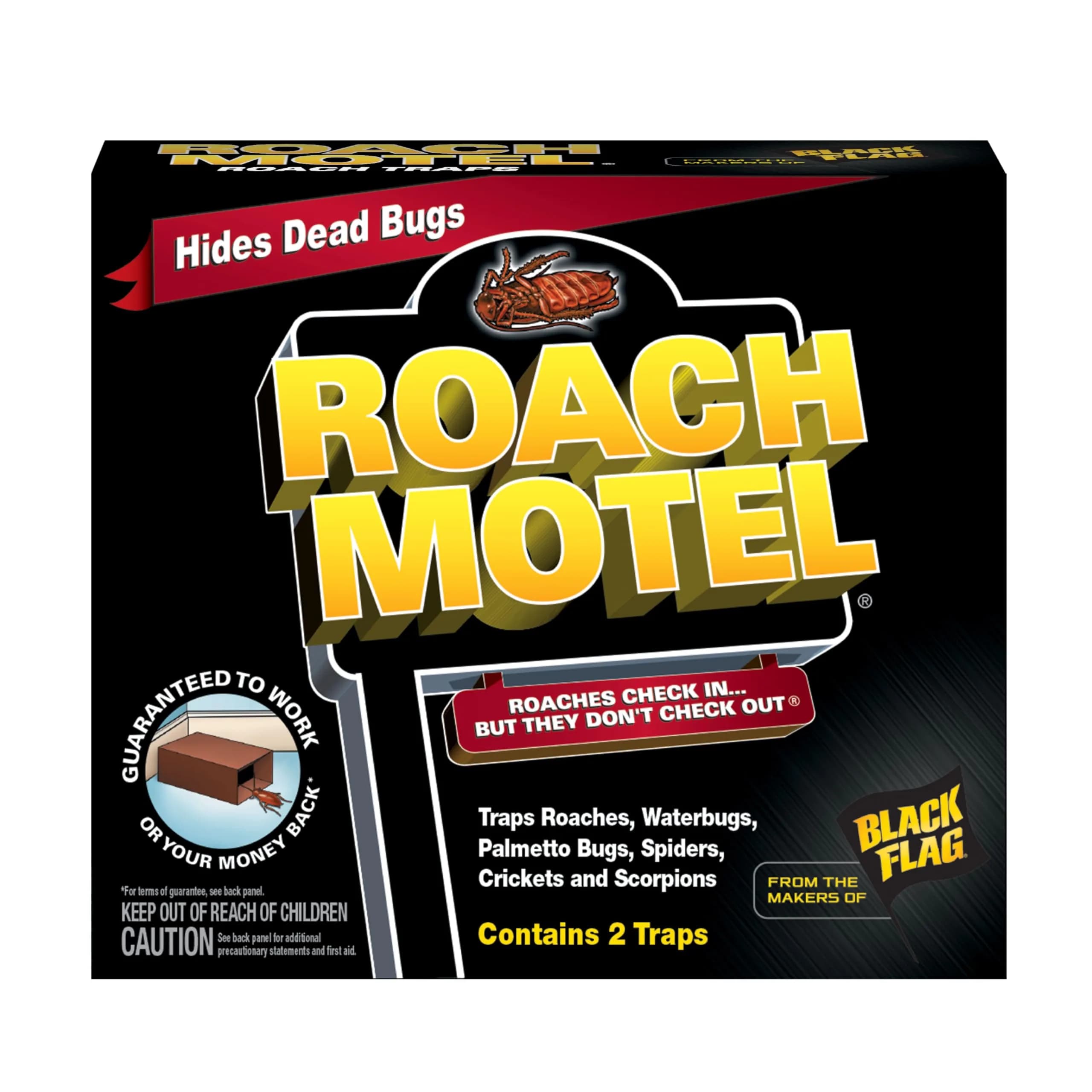 United Industries Roach Motel Traps 2 Count | No Pesticides, Hides Dead Bugs, Up to 4 Months — Black