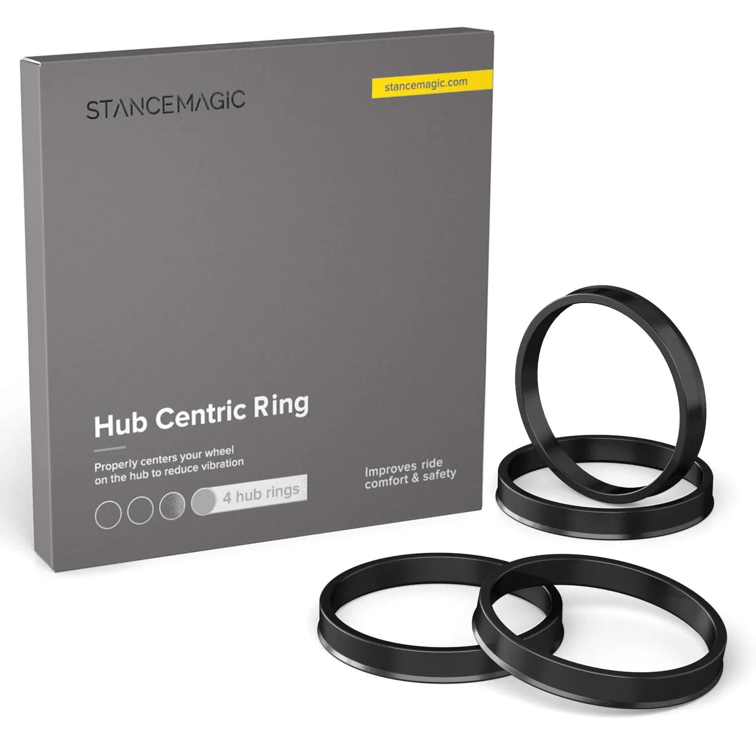 StanceMagic Hubcentric Rings 67.1mm ID to 72.6mm OD | Polycarbonate Wheel Hub Rings (Pack of 4) - main product image