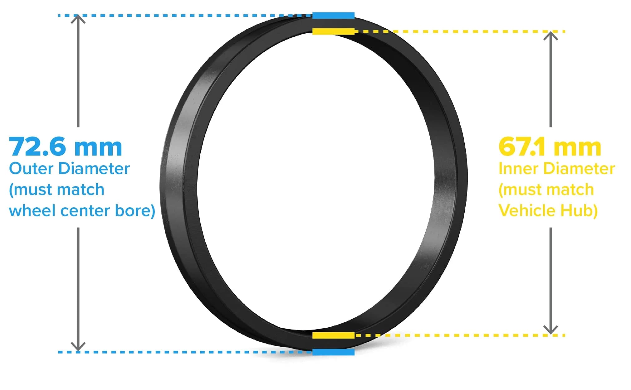 StanceMagic Hubcentric Rings 67.1mm ID to 72.6mm OD | Polycarbonate Wheel Hub Rings (Pack of 4) - view 2