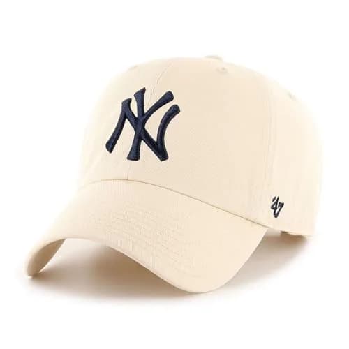 47 MLB New York Yankees Men's Brand Clean Up Cap, Natural, One-Size | Garment Washed Cotton Twill Baseball Hat thumbnail 1