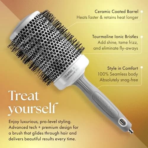 Olivia Garden Ceramic + Ion Round Thermal Hair Brush 3.5" Diameter | Vented Ceramic Barrel for Faster Styling thumbnail 3