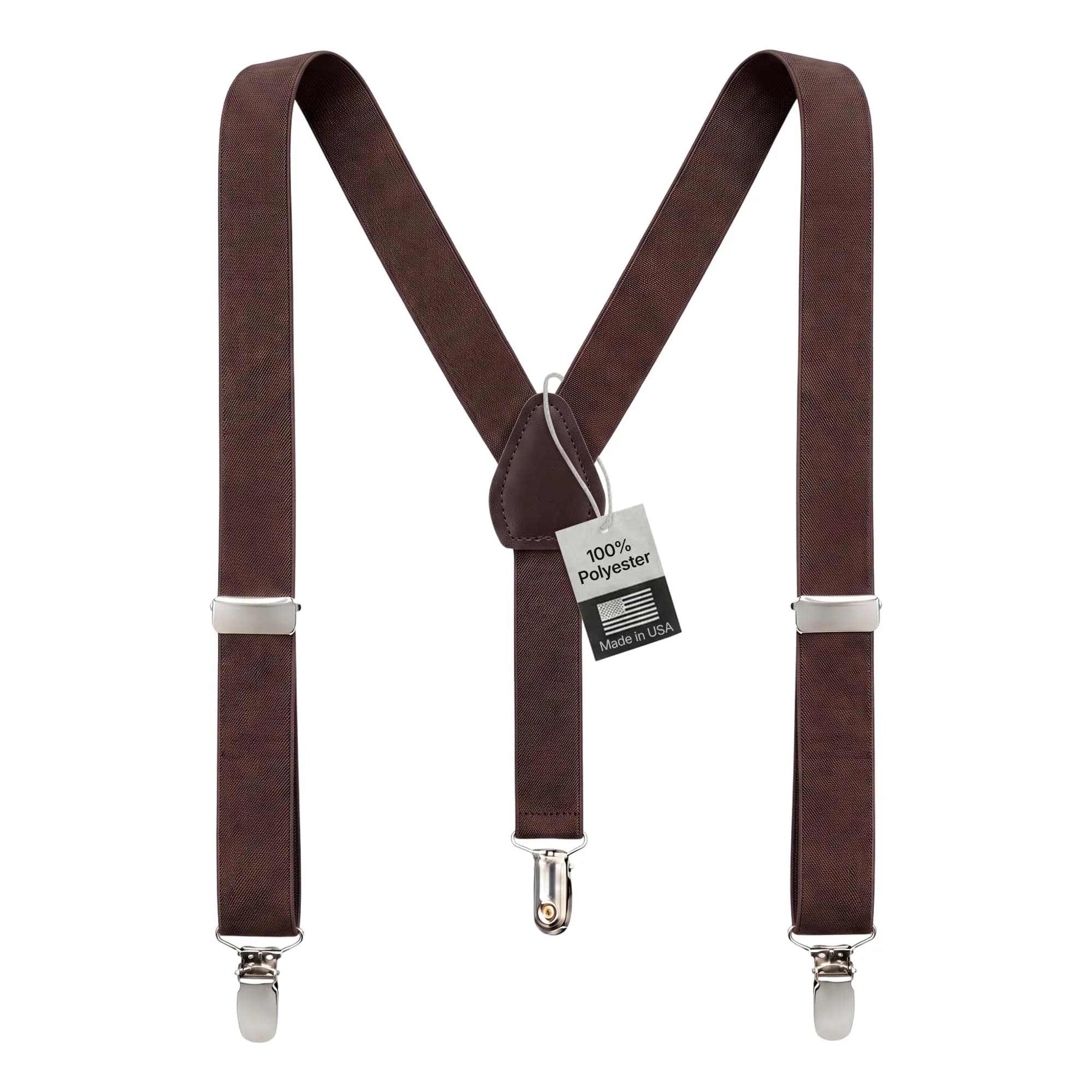 HOLD'EM Suspenders for Kids - 1 Inch Suspender Perfect for Tuxedo- Lemon Yellow (22") | Durable Elastic & Leather — Brown