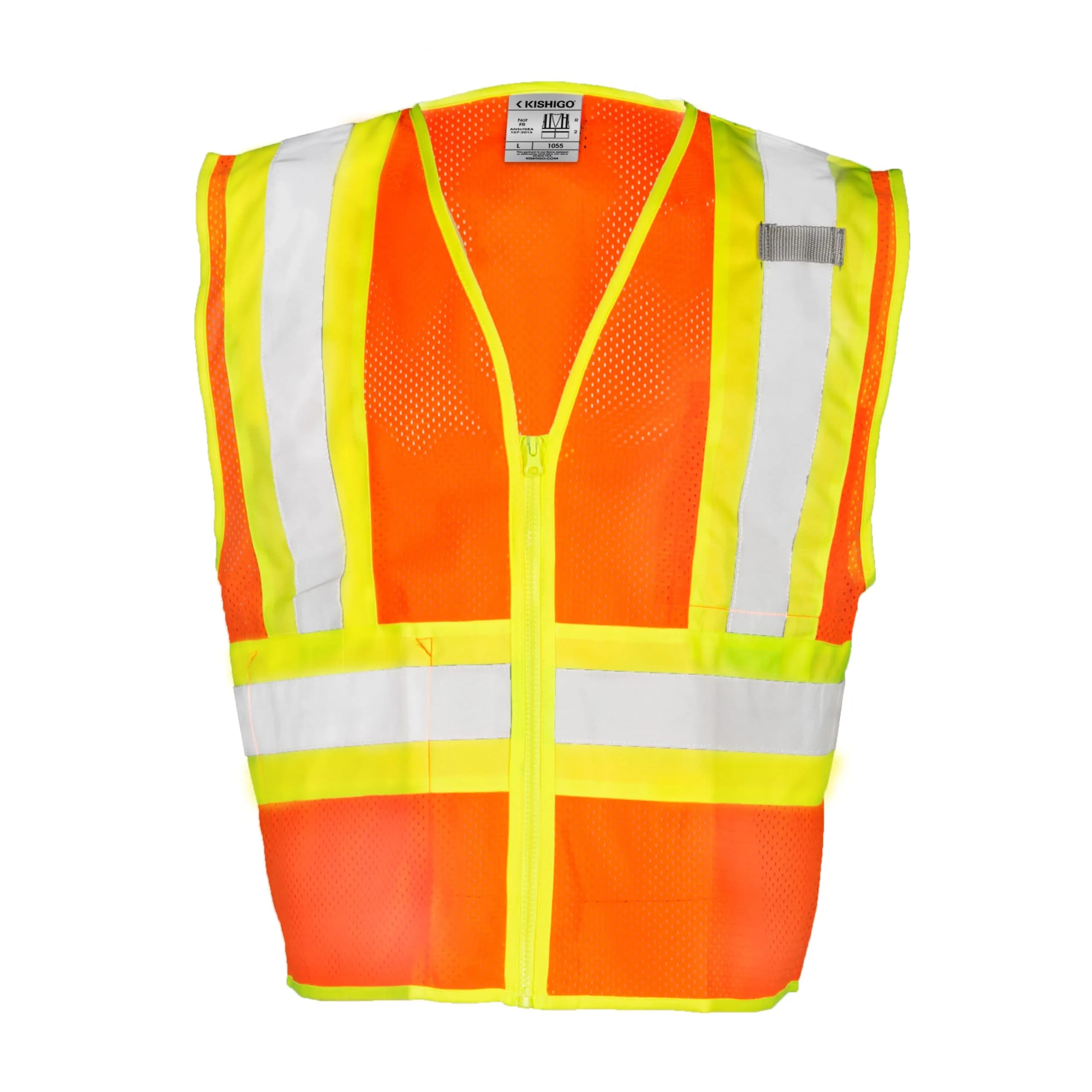 Kishigo Men's High Visibility Reflective Contrasting Mesh Vest 1056 | ANSI 107 Type R/Class 2, Lime, 2X — Orange / Large