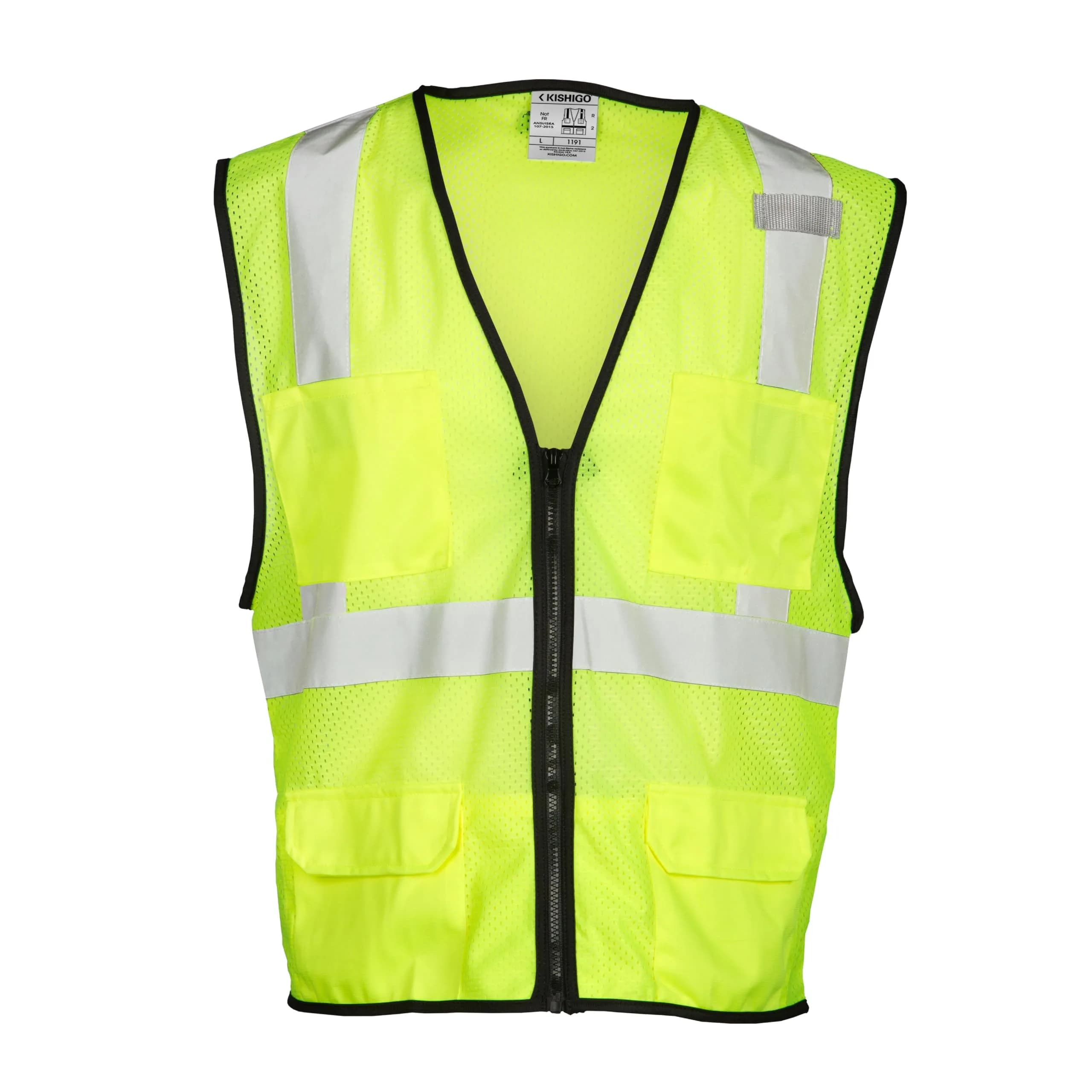 Kishigo 1191 Economy Series Ultra Cool Mesh 6 Pocket Vest, Fits 2X-Large and 3X-Large, Lime | ANSI 107 Type R Class 2 High-Visibility Vest — Lime