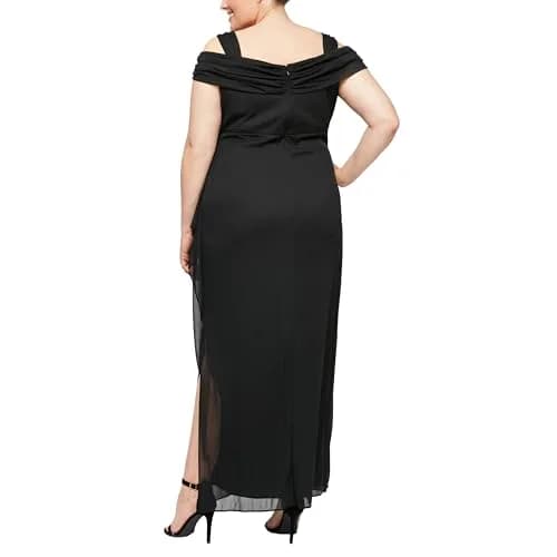 Alex Evenings Plus Size Long Cold Shoulder Dress with Ruched Skirt | Elegant Evening Wear (70-120 chars) thumbnail 2