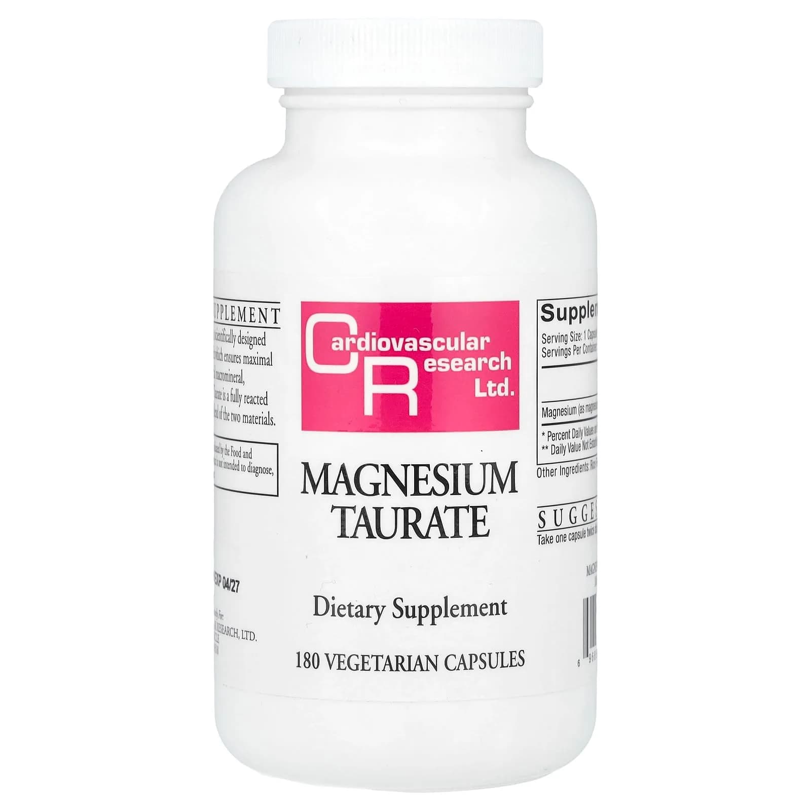Cardiovascular Research Magnesium Taurate 125 mg Capsules (180 Count) | Vegetarian & Kosher Mineral Supplement - main product image