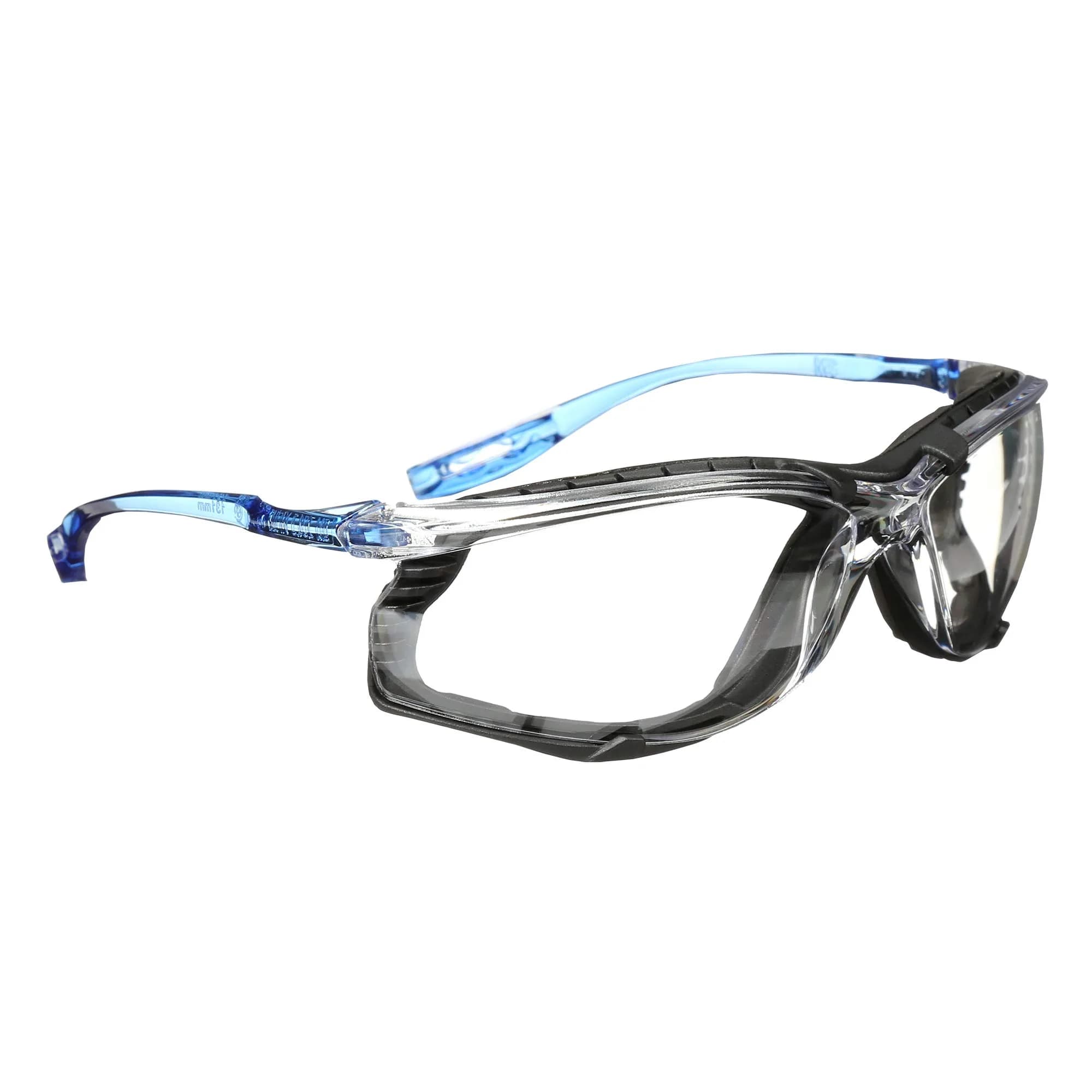 3M Virtua CCS Safety Glasses with Anti-Fog, Indoor/Outdoor Mirrored Lens, Blue Frame, Removable Foam Gasket, Pack of 1 | ANSI Z87 Certified — Clear Lens, Blue Frame With Foam Gasket