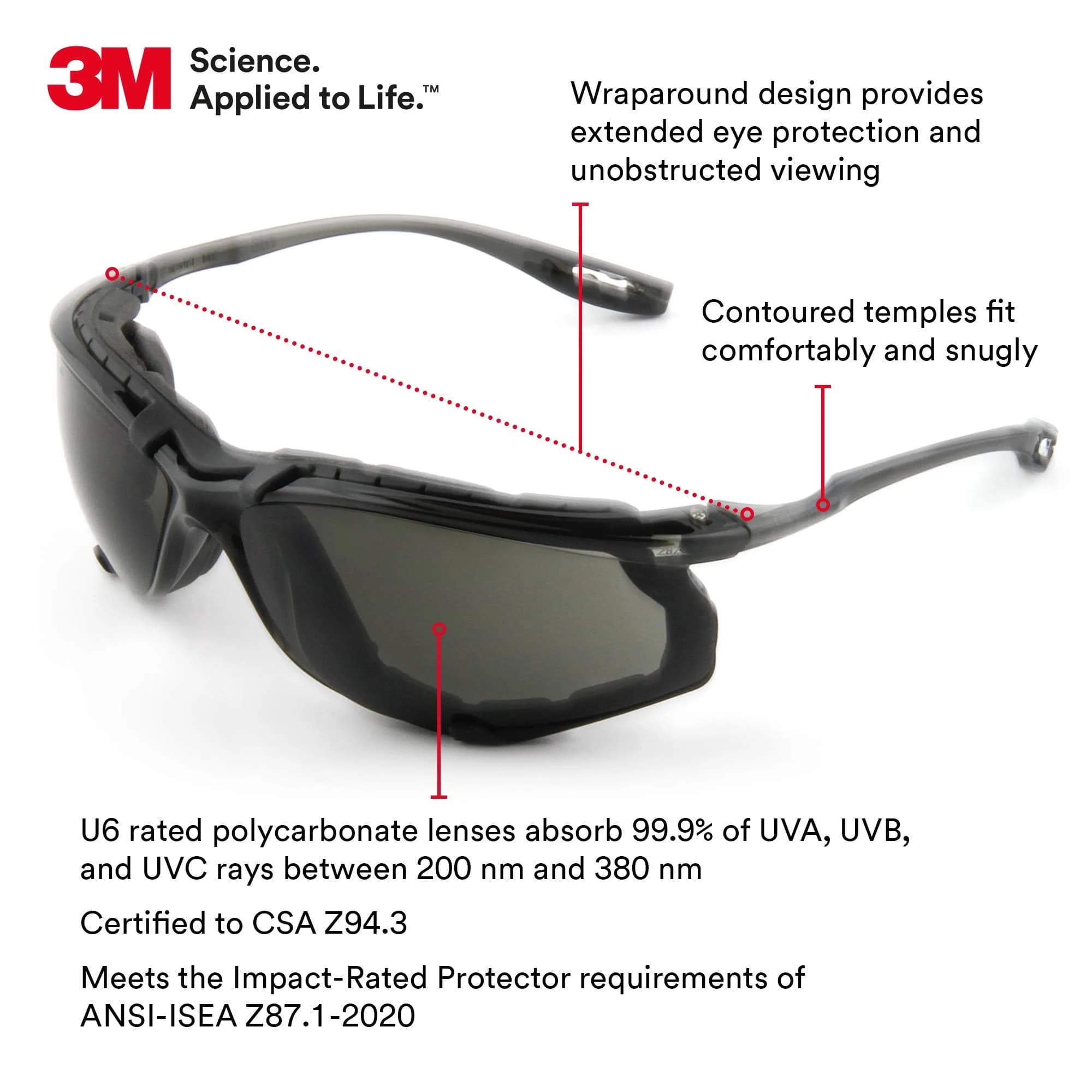 3M Virtua CCS Safety Glasses Gray Lens, 5.6cm x 5.1cm x 2cm | ANSI Z87.1+ Impact Rated, Anti-Fog, UV Protection - view 2