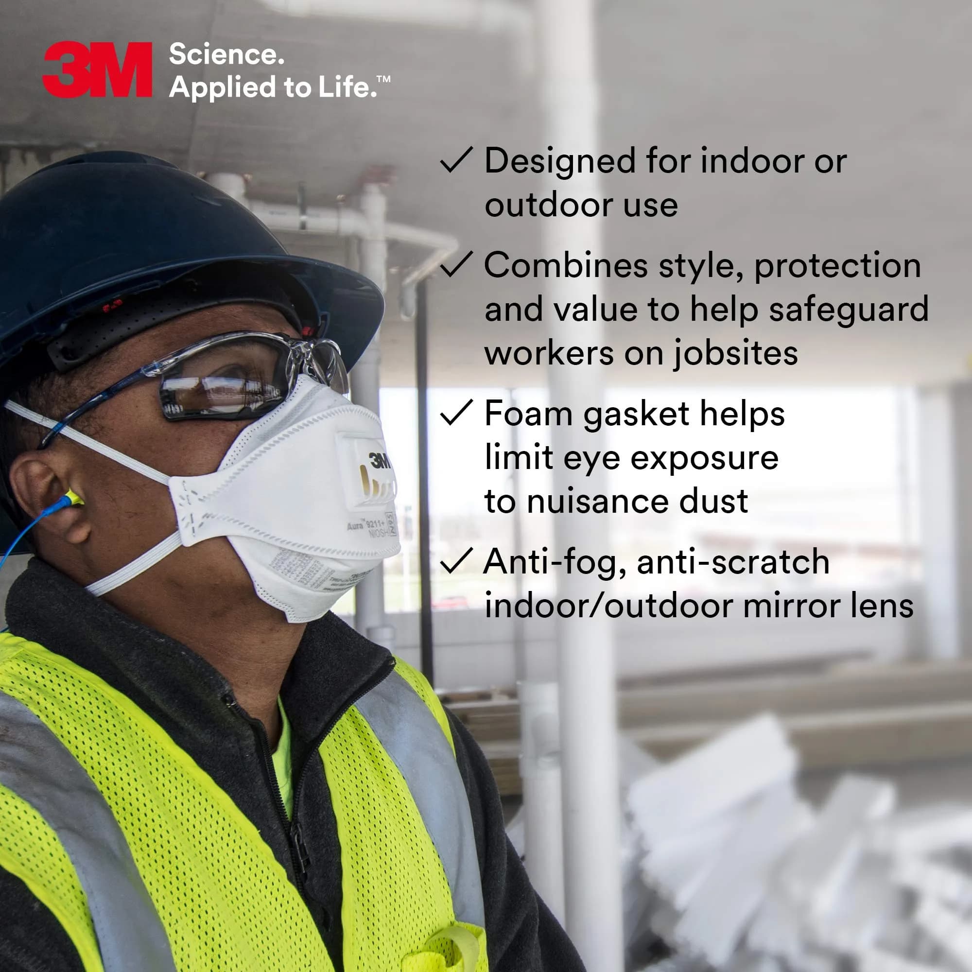 3M Virtua CCS Safety Glasses with Anti-Fog, Indoor/Outdoor Mirrored Lens, Blue Frame, Removable Foam Gasket, Pack of 1 | ANSI Z87 Certified - view 5