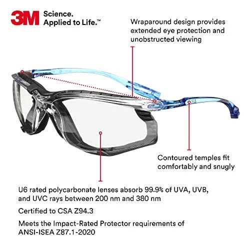 3M Virtua CCS Safety Glasses with Anti-Fog, Indoor/Outdoor Mirrored Lens, Blue Frame, Removable Foam Gasket, Pack of 1 | ANSI Z87 Certified thumbnail 2
