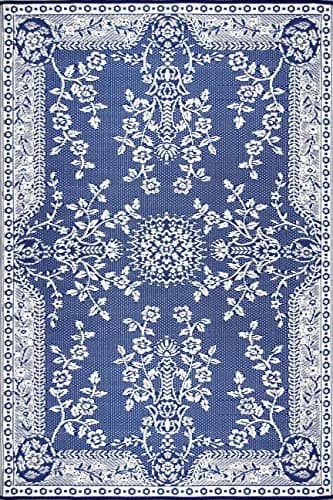 Mad Mats Outdoor Rug, Reversible Plastic Mat for Patio, Porch, Deck, Kitchen & Bath, Garland, 4' x 6', Blue White | Fade-Proof & Stain-Resistant thumbnail 1