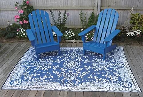 Mad Mats Outdoor Rug, Reversible Plastic Mat for Patio, Porch, Deck, Kitchen & Bath, Garland, 4' x 6', Blue White | Fade-Proof & Stain-Resistant thumbnail 5