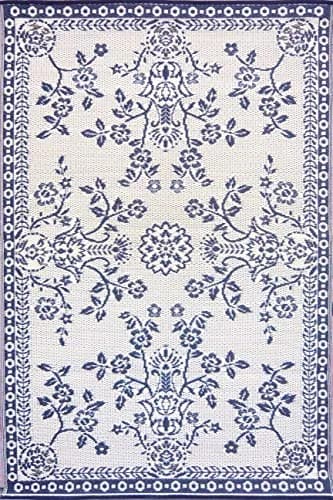 Mad Mats Outdoor Rug, Reversible Plastic Mat for Patio, Porch, Deck, Kitchen & Bath, Garland, 4' x 6', Blue White | Fade-Proof & Stain-Resistant thumbnail 6