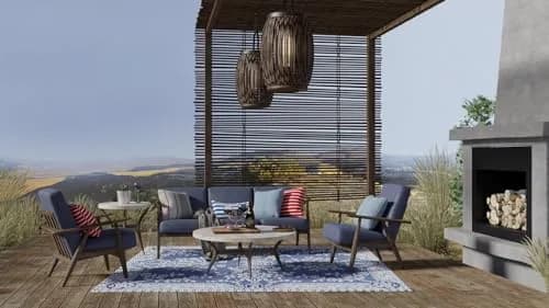 Mad Mats Outdoor Rug, Reversible Plastic Mat for Patio, Porch, Deck, Kitchen & Bath, Garland, 4' x 6', Blue White | Fade-Proof & Stain-Resistant thumbnail 8