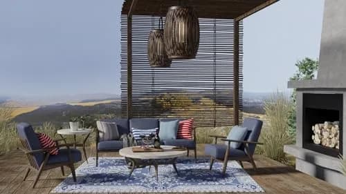 Mad Mats Outdoor Rug, Reversible Plastic Mat for Patio, Porch, Deck, Kitchen & Bath, Garland, 4' x 6', Blue White | Fade-Proof & Stain-Resistant thumbnail 9