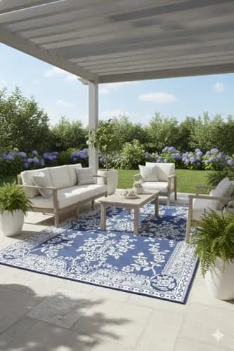 Mad Mats Outdoor Rug, Reversible Plastic Mat for Patio, Porch, Deck, Kitchen & Bath, Garland, 4' x 6', Blue White | Fade-Proof & Stain-Resistant thumbnail 2