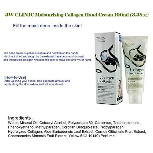 3W Clinic Hand Cream Collagen 100ml (3.38 Fl Oz) | Hydrating & Nutritional Benefits thumbnail 2