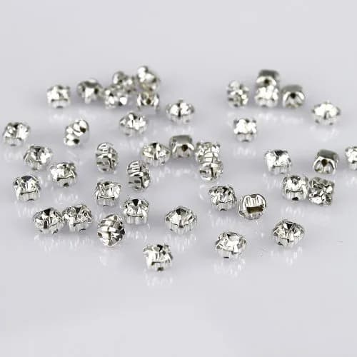 LolliBeads Crystal Ringed Sew-On Rhinestones 5mm (0.197 inches) | AAA Quality Czech Glass with Silver-Plated Brass Prongs thumbnail 1