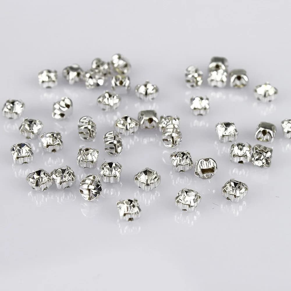 LolliBeads Crystal Ringed Sew-On Rhinestones 5mm (0.197 inches) | AAA Quality Czech Glass with Silver-Plated Brass Prongs - main product image