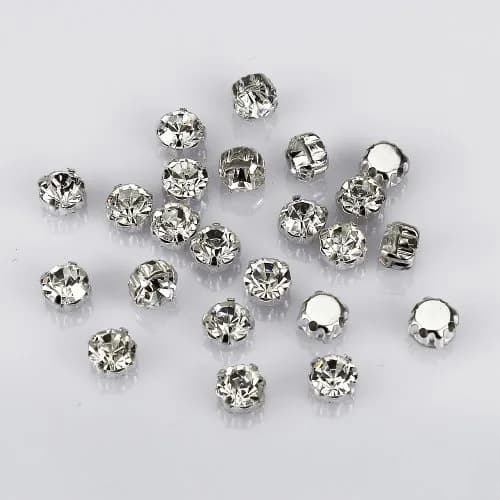LolliBeads Crystal Ringed Sew-on Rhinestones 6mm (0.24 inches) | AAA Quality Glass with Silver Plated Brass Prongs thumbnail 1
