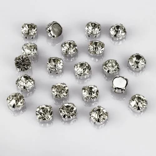LolliBeads 50 Pcs Crystal Sew-On Rhinestones 8 mm | Silver Plated Brass Base for Jewelry & Crafts thumbnail 1