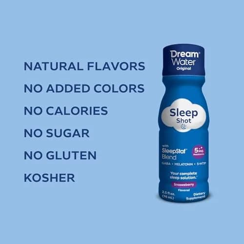 Dream Water Sleep Aid Supplement Drink; Melatonin 5mg, GABA, 5-HTP; Zero Sugar, Natural Flavors, No Added Colors, 2.5 oz Liquid Sleep Shots, Snoozeberry, 4-Count | Supports restful sleep thumbnail 6