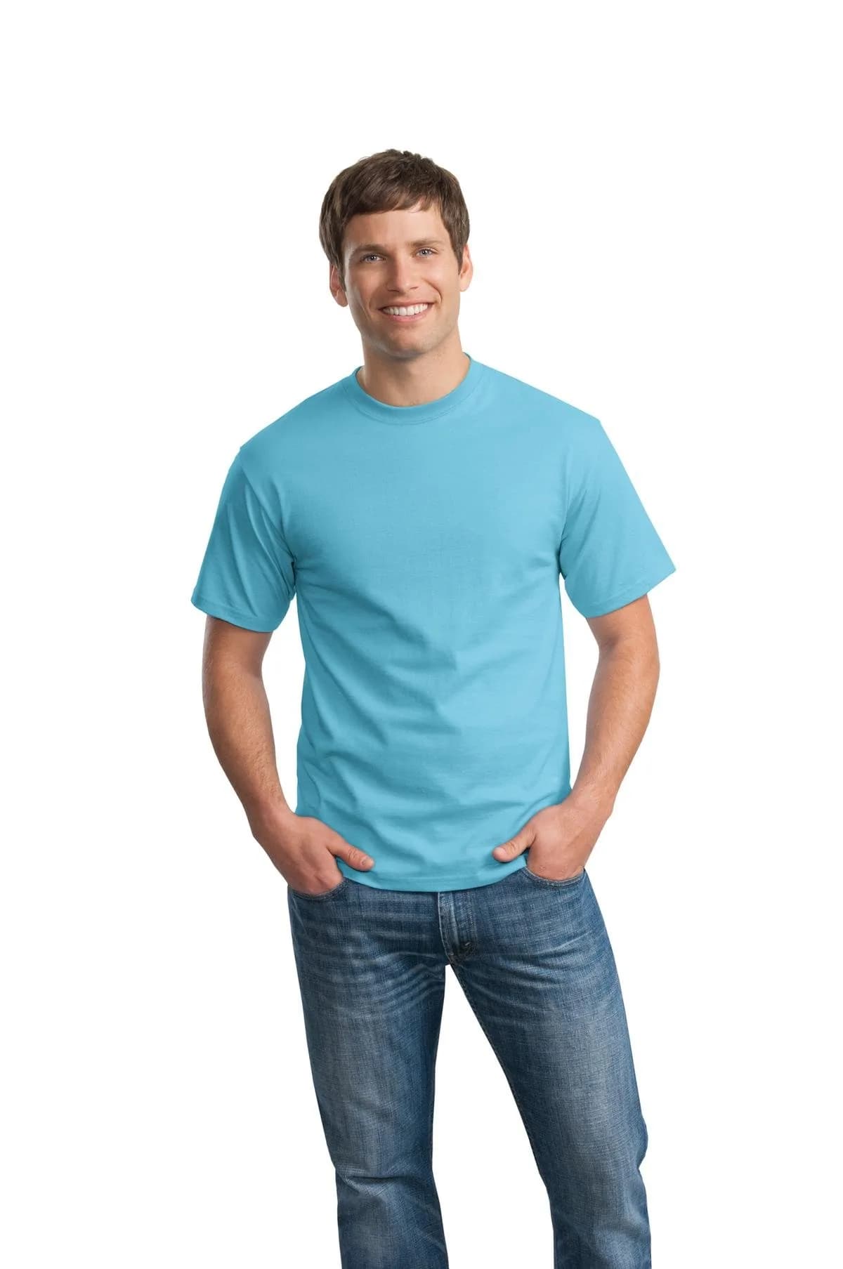 Hanes TAGLESS® T-Shirt | Crew Neck, Short Sleeve, Cotton, Regular Fit (6.1 oz, Aquatic Blue) — Aquatic Blue