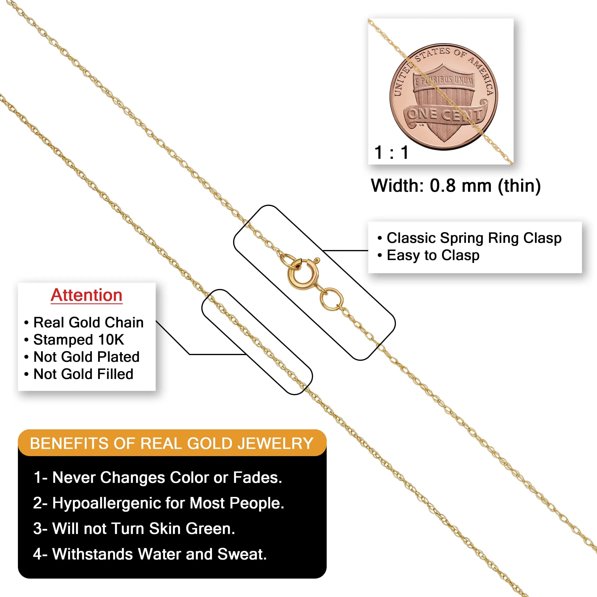 Kooljewelry 10k Gold Rope Chain Necklace 18 inches (45.72 cm) | Elegant Dainty Jewelry for Women - view 2
