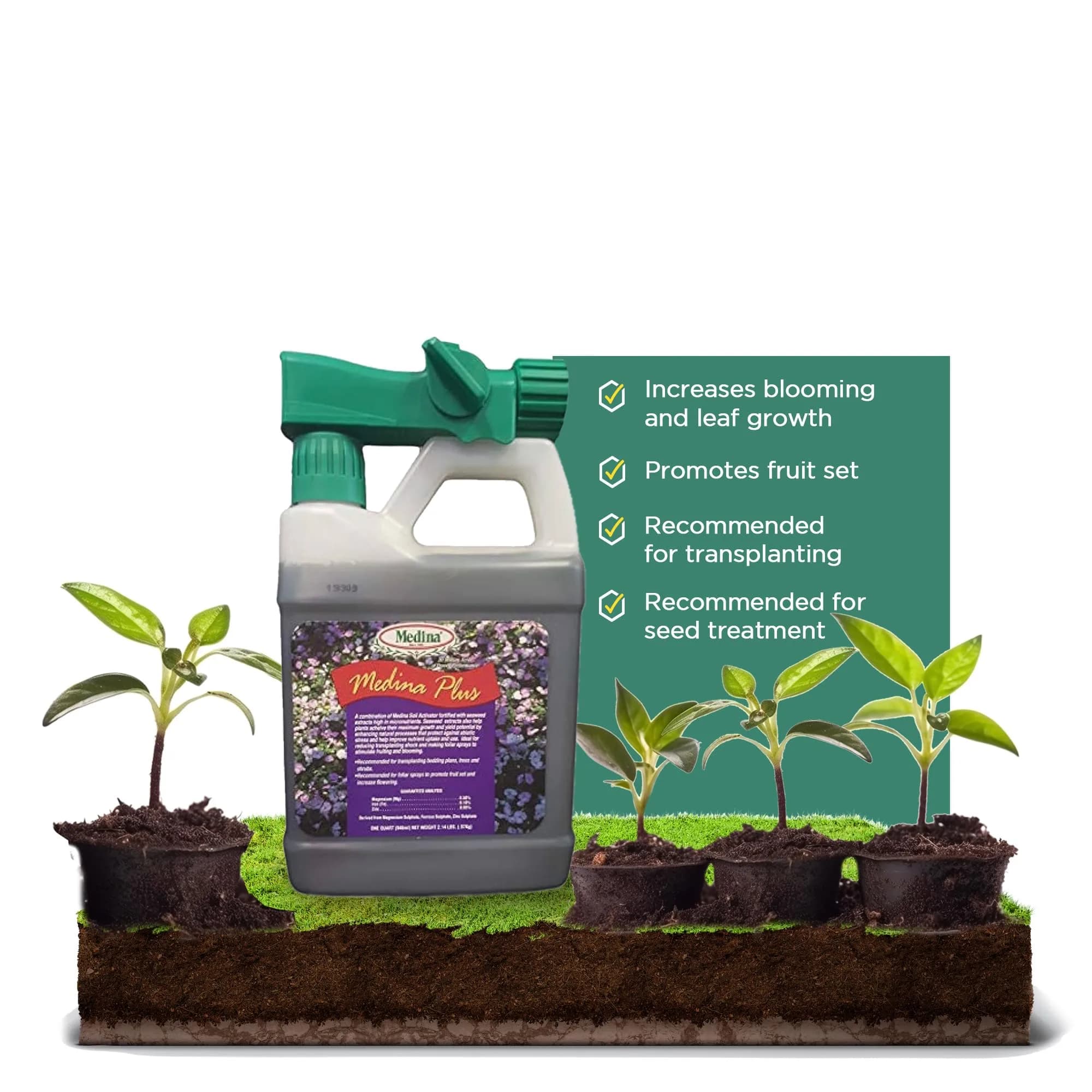 Medina Soil Activator - Liquid Soil Loosener for Lawns & Gardens | Micronutrient-Rich Soil Conditioner & Softener for Plants — 1 End Qt