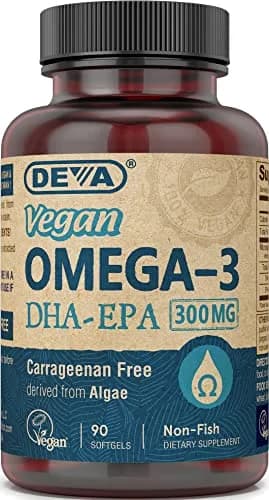 DEVA Vegan Omega-3 DHA-EPA 300 mg Algae Oil Softgels 90 Count | Certified Vegan, Carrageenan-Free thumbnail 1