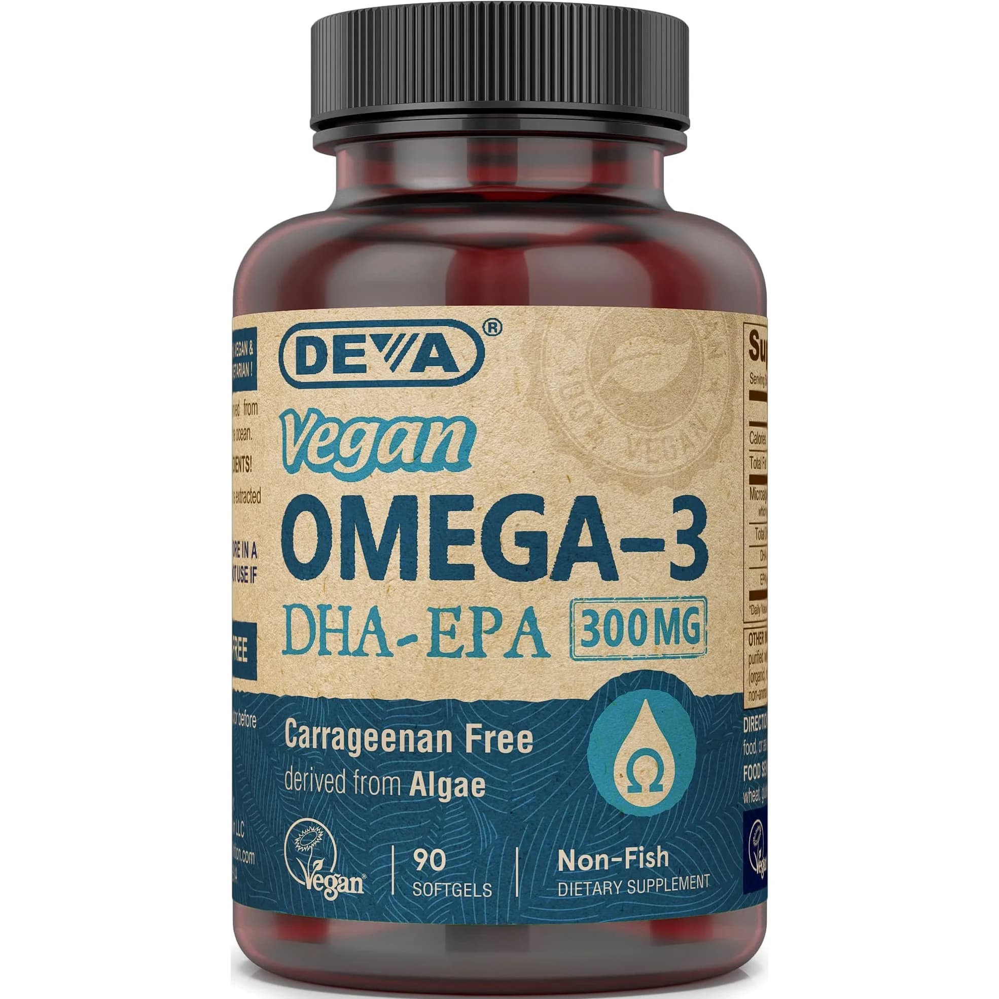 DEVA Vegan Omega-3 DHA-EPA 300 mg Algae Oil Softgels 90 Count | Certified Vegan, Carrageenan-Free - main product image