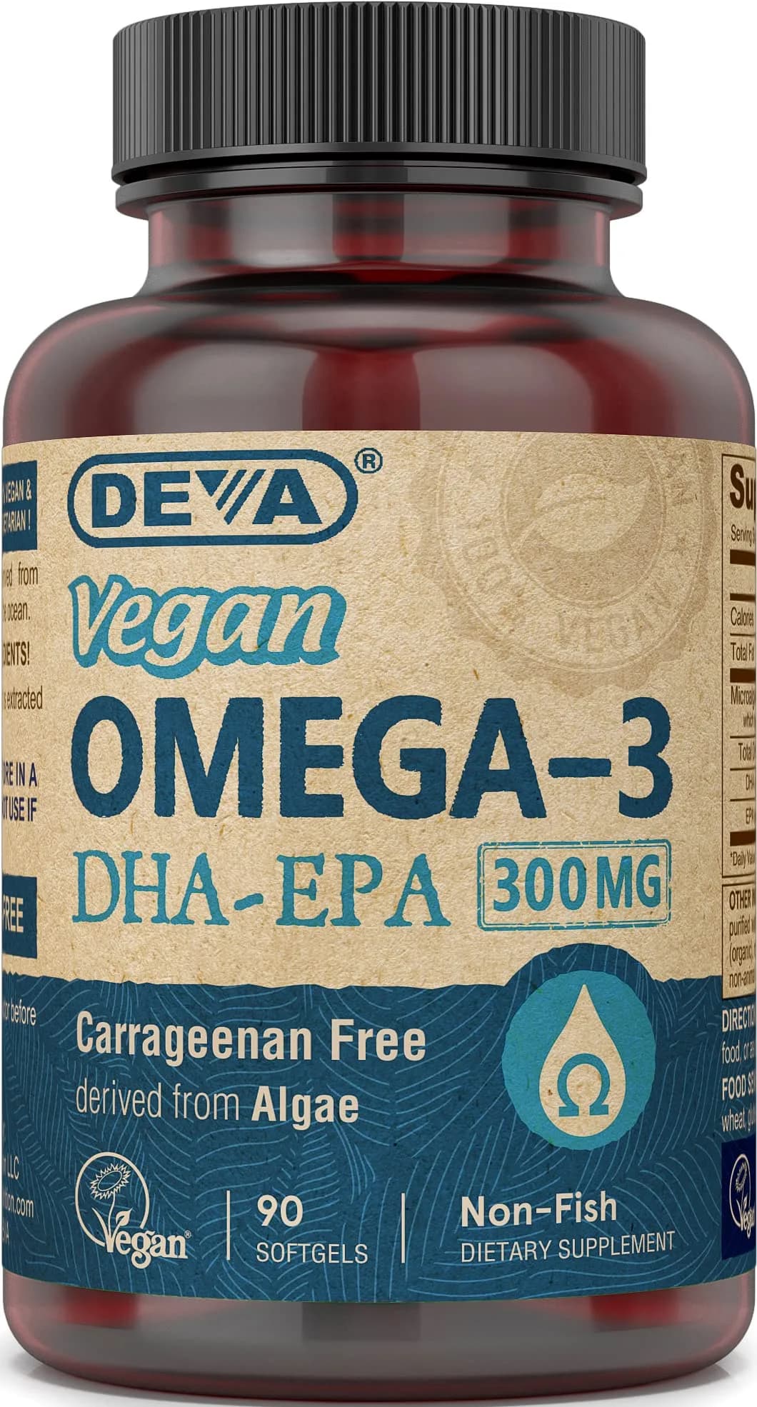 DEVA Vegan Omega-3 DHA-EPA 300 mg Algae Oil Softgels 90 Count | Certified Vegan, Carrageenan-Free - main product image