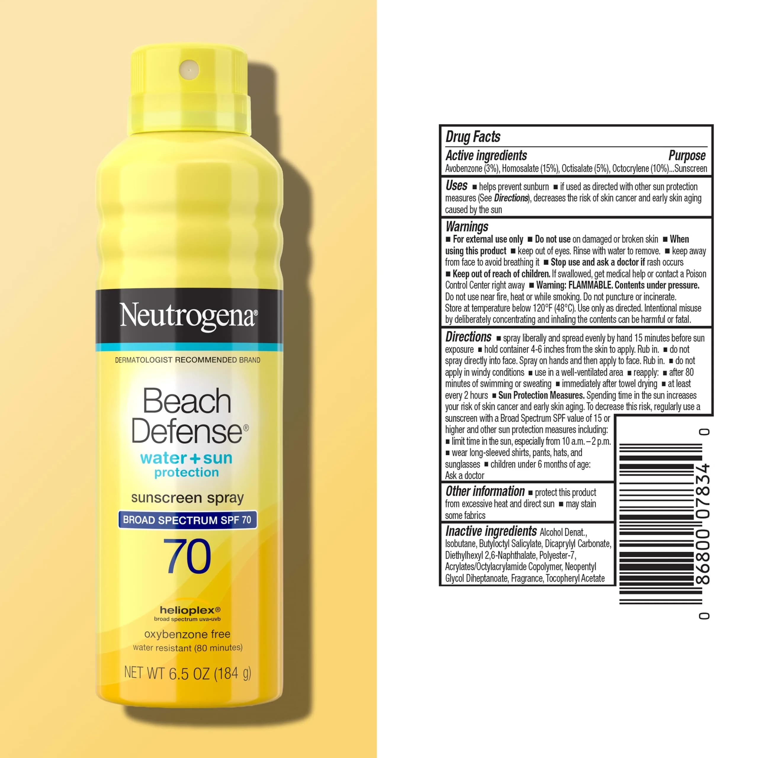 Neutrogena Beach Defense Sunscreen Spray SPF 70 184ml (6.5 oz) | Broad Spectrum UVA/UVB Protection - view 8