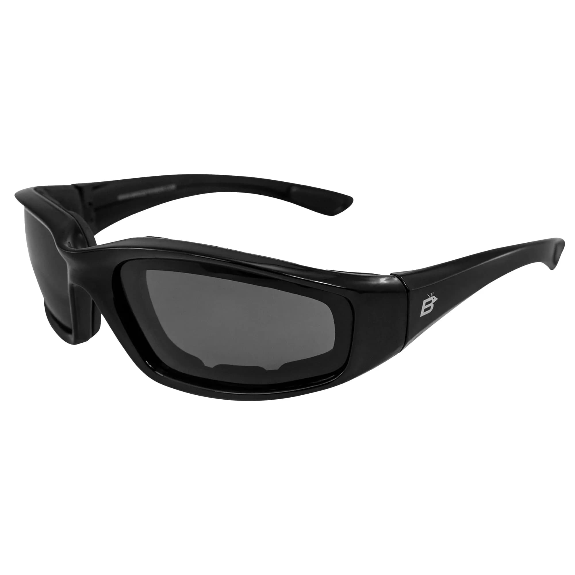 Birdz Eyewear Oriole Padded Motorcycle Goggles (Black Frame/Polarized Smoke Lens) | Shatterproof Polycarbonate — Black Frame/Polarized Smoke Lens