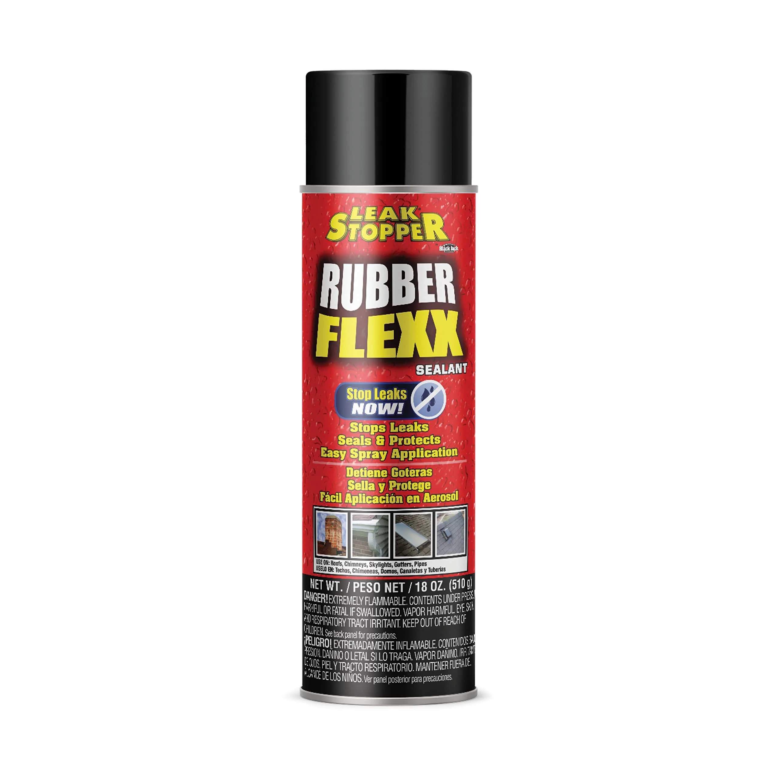 Leak Stopper Rubber Flexx Waterproof Sealant Spray 18oz | Flexible, Quick Repairs — Black