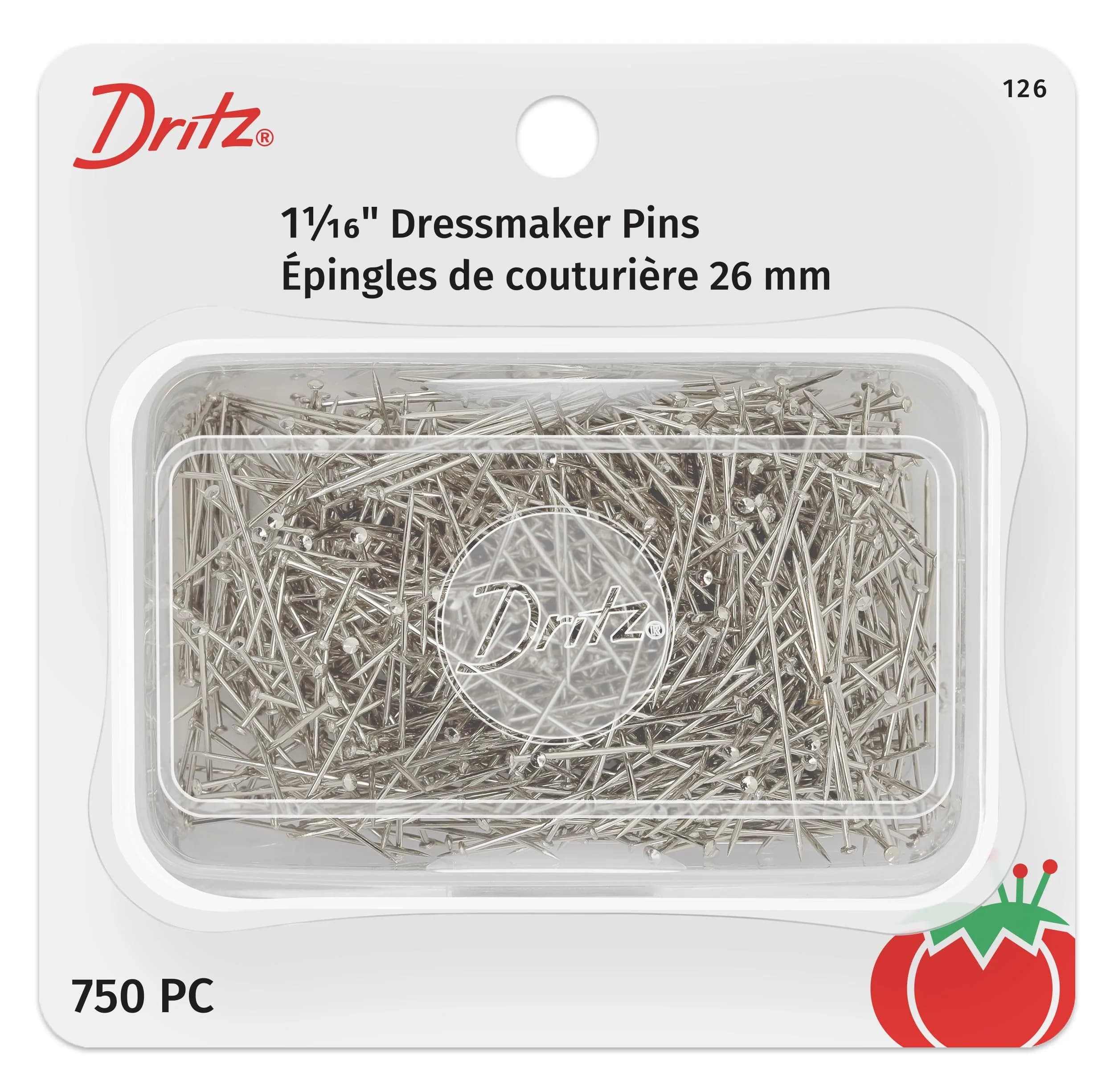 Dritz Dressmaker Pins 1-1/16-Inch | 750-Count Nickel-Plated Steel for Medium Fabrics
