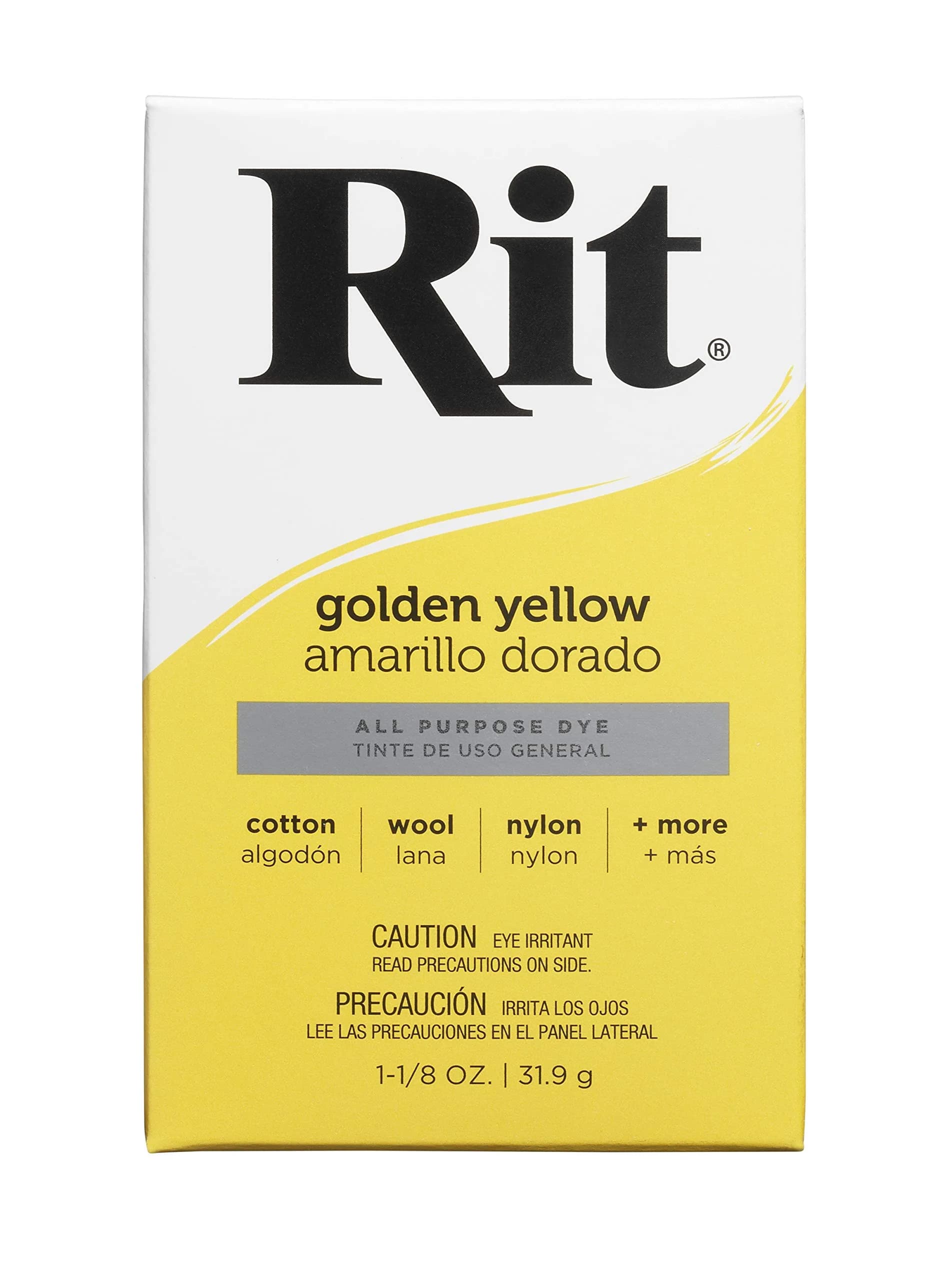 Rit Powder Fabric Dye Golden Yellow 1.125 oz (32g) | All-Purpose Dye for Cotton, Linen, Silk, Wool, Nylon - main product image