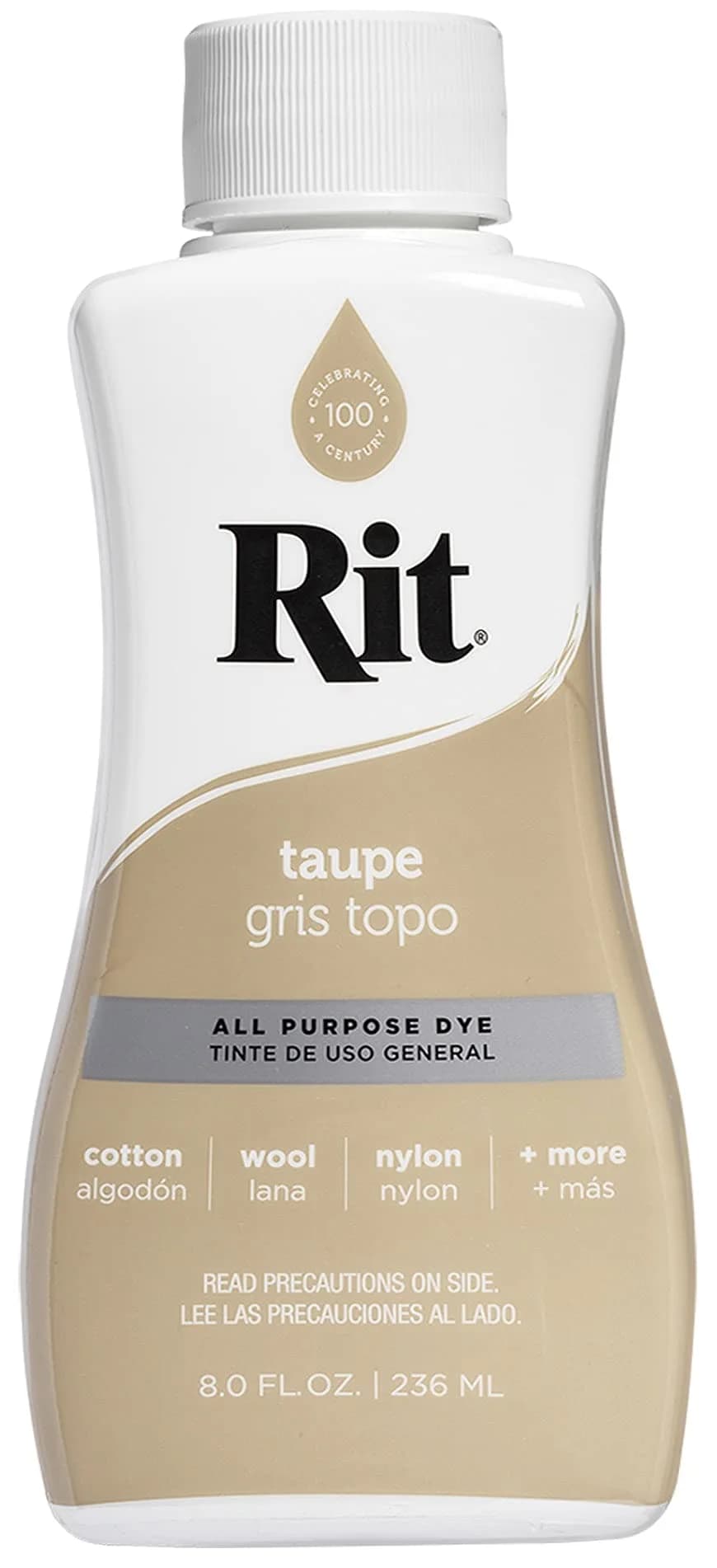 Rit All-Purpose Liquid Fabric Dye, Taupe 237ml (8 Fl Oz) | Concentrated Formula for Cotton, Linen, Silk, Wool, Rayon, Nylon - main product image