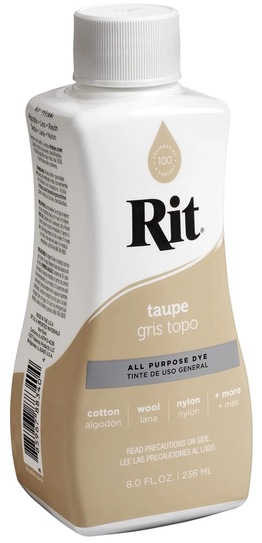 Rit All-Purpose Liquid Fabric Dye, Taupe 237ml (8 Fl Oz) | Concentrated Formula for Cotton, Linen, Silk, Wool, Rayon, Nylon - view 2