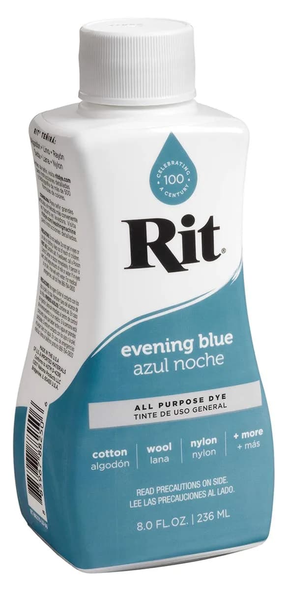 Rit All-Purpose Liquid Fabric Dye, Evening Blue 237ml (8 Fl Oz) | Concentrated Formula for Cotton, Linen, Silk, Wool, Rayon, Nylon - main product image