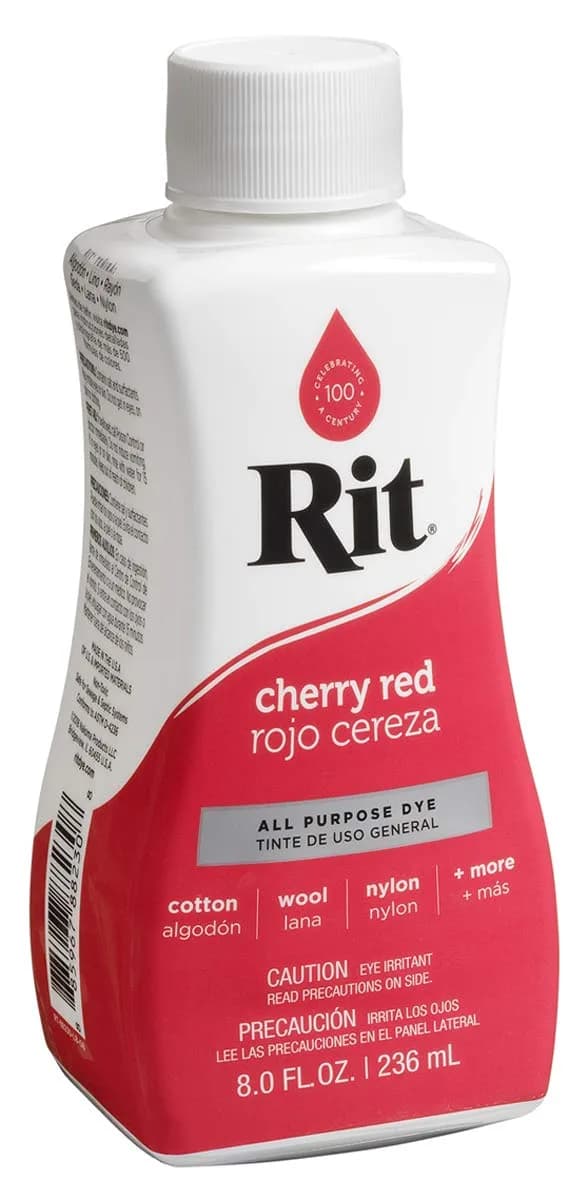 Rit Liquid Fabric Dye, Cherry Red 237ml (8 Fl Oz) - Vibrant Concentrated Color for Cotton, Linen, Silk, Wool, Rayon, Nylon - main product image