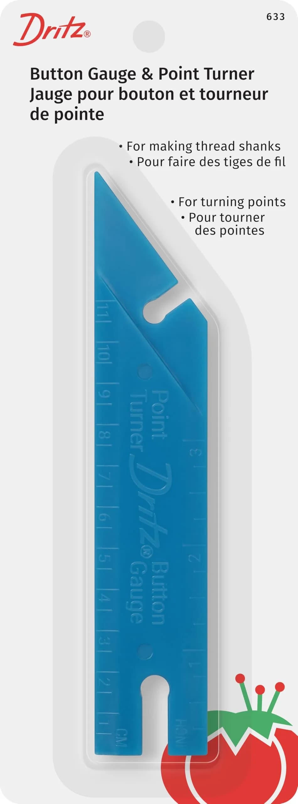 Dritz Button Gauge & Point Turner, 1 Count, Blue | Sewing Tool for Light & Heavy Fabrics — Blue