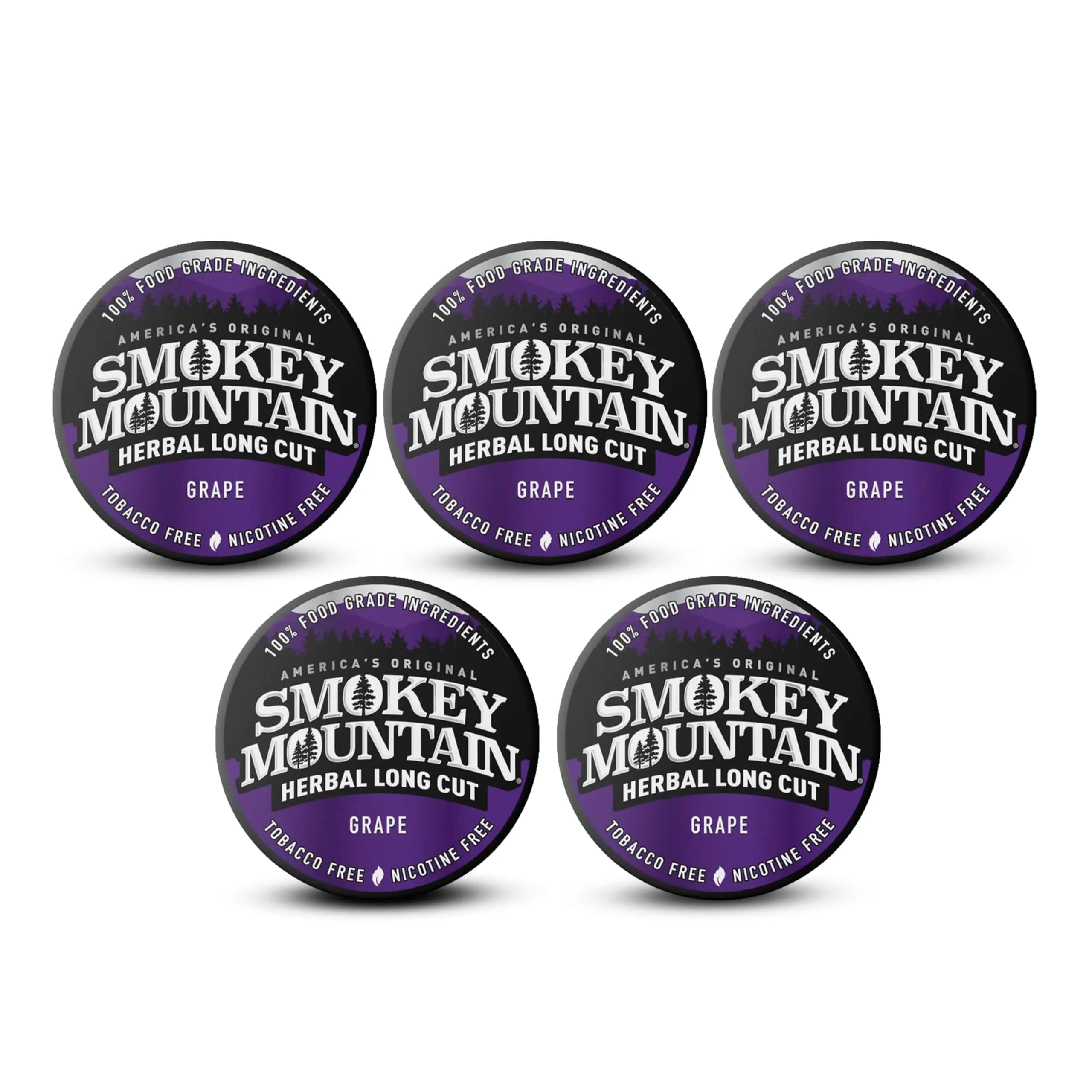 Smokey Mountain Herbal Long Cut Grape, 5 Can Box | Tobacco-Free Nicotine-Free Herbal Snuff