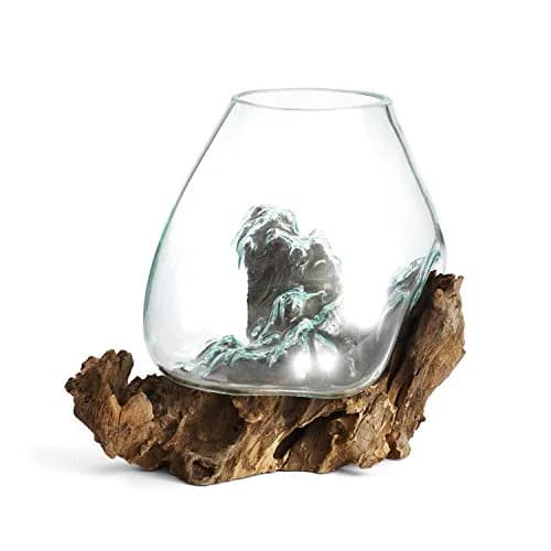 Cohasset Molten Glass | #650-24 | Handcrafted Terrarium & Fairy Garden Sculpture | 9.5" Wide | Recycled Glass & Wood thumbnail 1