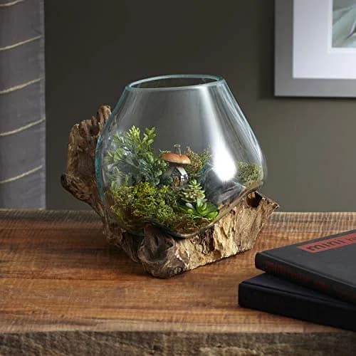 Cohasset Molten Glass | #650-24 | Handcrafted Terrarium & Fairy Garden Sculpture | 9.5" Wide | Recycled Glass & Wood thumbnail 2