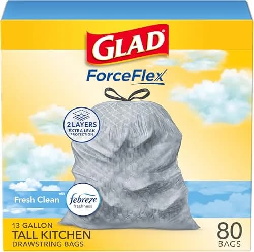 Glad ForceFlex Tall Kitchen Trash Bags 13 Gallon Grey 80 Count | Odor Control & Leak Protection thumbnail 1