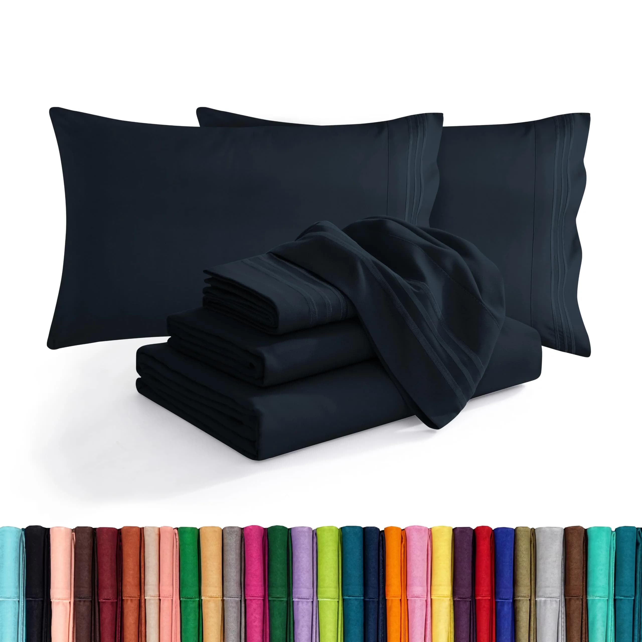 Elegant Comfort Full Bed Linen Set | Wrinkle-Resistant Microfiber Bedding (Full, Black)